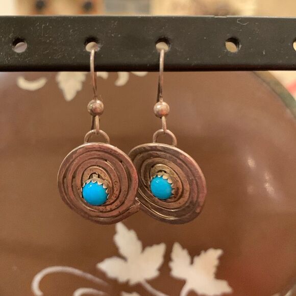 Beautiful Boho silver turquoise earrings - Picture 1 of 3